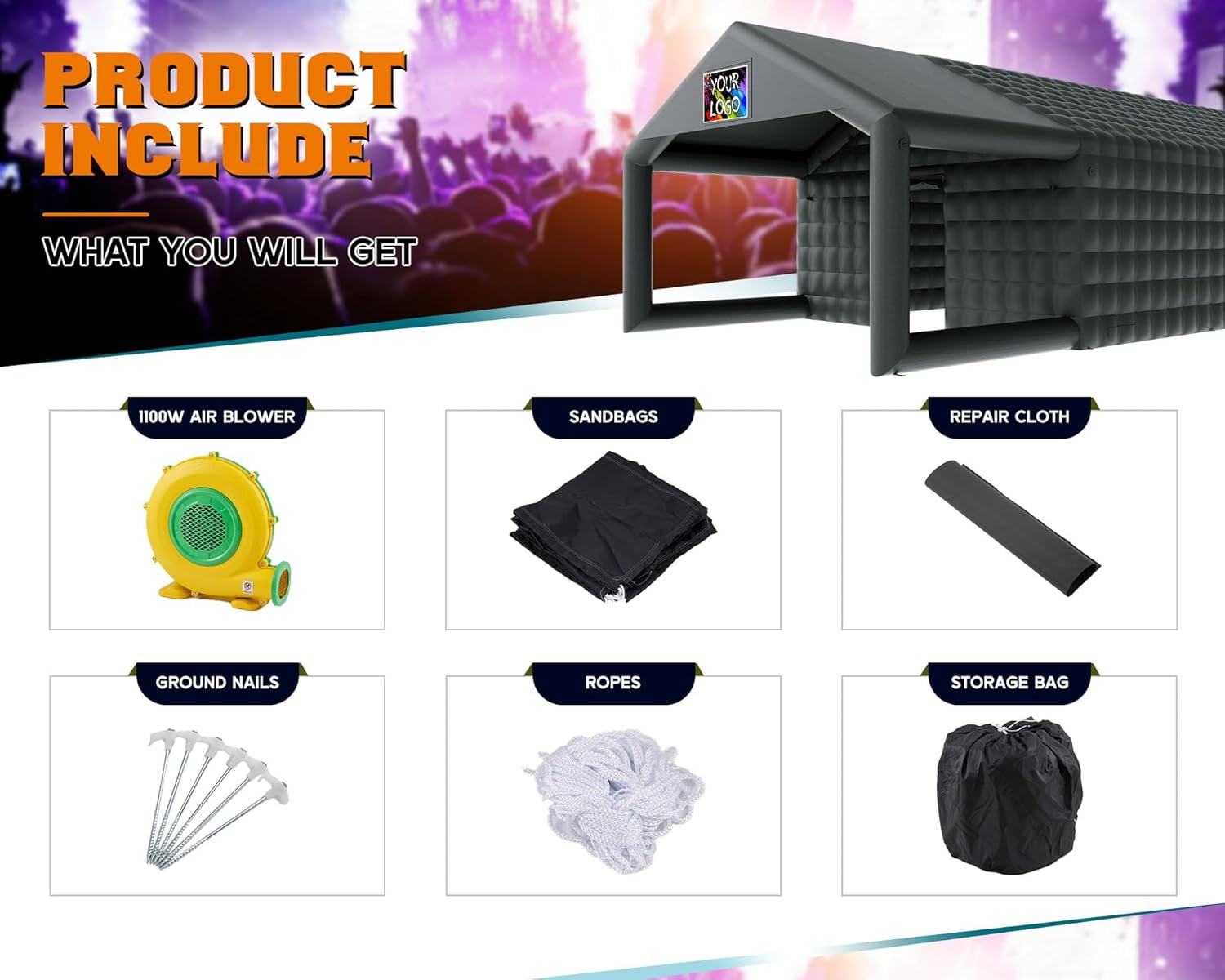 LUXOAK 39x20x14 ft Large Black Inflatable Night Club Tent for Adults with Extra Pavilion Rest Area, Inflatable Nightclub, Event House for Party