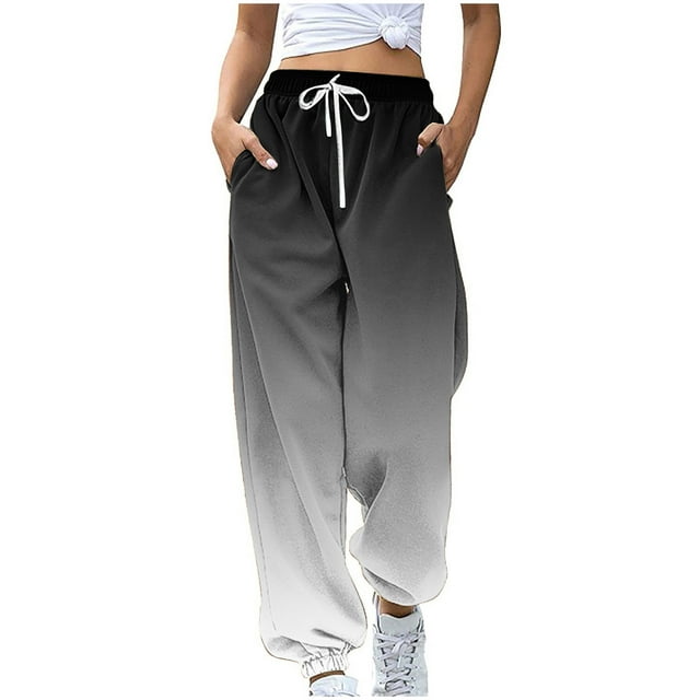 Chbgutlmr Womens Sweatpants Gradient Color Elastic Waist Baggy Casual Drawstring Workout Trousers Fashion