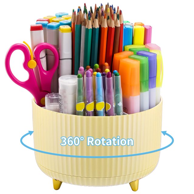 Organizador de escritorio Marbrasse con 5 compartimentos que gira 360°, color amarillo