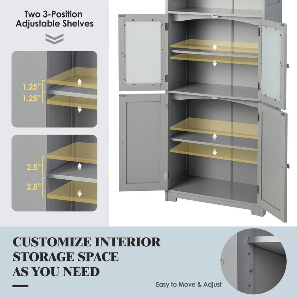 Finihen Bathroom Storage Cabinet, Bathroom Floor Cabinet, 6-Tier Freestanding Bathroom Cabinet with 2 Open Compartments and Adjustable Shelves, for Bathroom, Living Room, Bedroom, Kitchen, Gray Finihen Bathroom Storage Cabinet, Bathroom Floor Cabinet, 6-Tier Freestanding Bathroom Cabinet with 2 Open Compartments and Adjustable Shelves, for Bathroom, Living Room, Bedroom, Kitchen, Gray