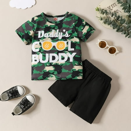 Kids Boys Outfit Sets 2 Piece Summer Cool Letter Print Short Sleeve T-Shirt Shorts Vacation Stylish Wear Size 12-18M