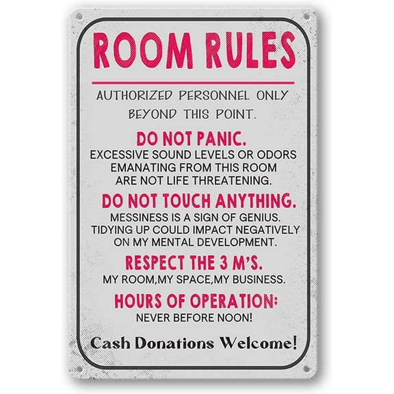 Vintage Metal Tin Sign Girl Room Rules Signs Retro Poster Funny Metal Signs Novelty Sign Wall Art Decor for Home Living Room Bedroom Plaque Decor Gifts Sign (Aluminum) Size: 8 x 12 inch