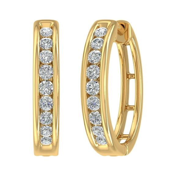 1/2 Carat Diamond Hoop Earrings in 14K Yellow Gold (I1-I2 Clarity)