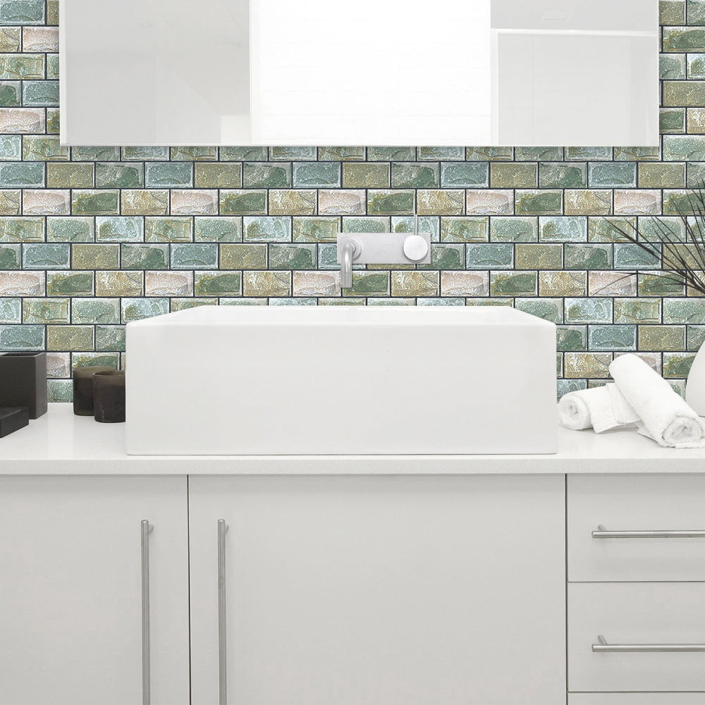 DEWOO 10 Sheets Peel and Stick Tile Backsplash for Kitchen Wall Tile, Self Adhesive Brick Backsplash Subway Tiles Backsplash, Stick on Tiles Kitchen Backsplash(Retro Green,10.6"x10")