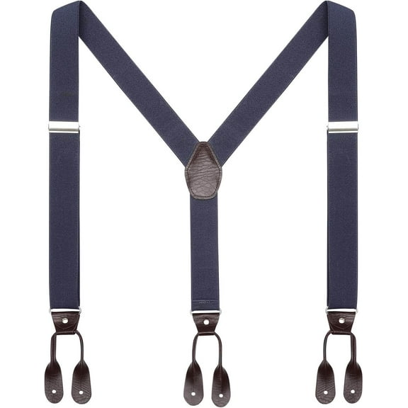 Mens Brown Button End Suspenders - Adjustable Elastic Y Shape Tuxedo Suspender