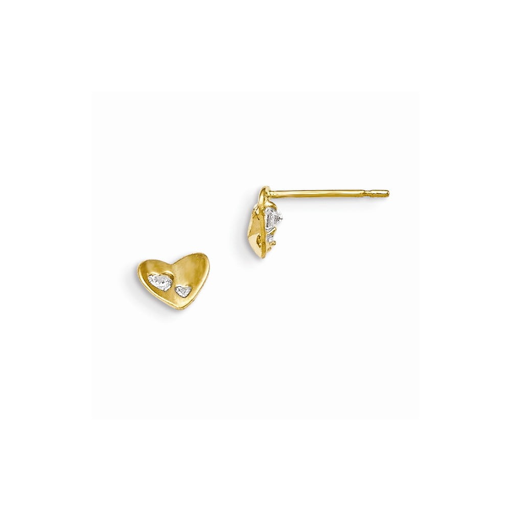 14K Yellow Gold Jewelry Button Earrings 6 mm 6 mm Madi K CZ Childrens Heart Post Earrings