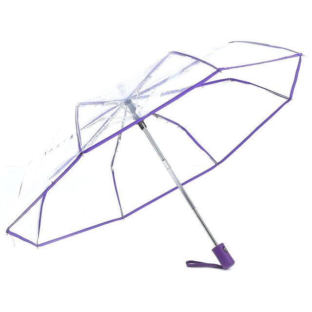 Paraguas Transparente Paraguas Automático Plegable Compacto, Borde Púrpura Transparente