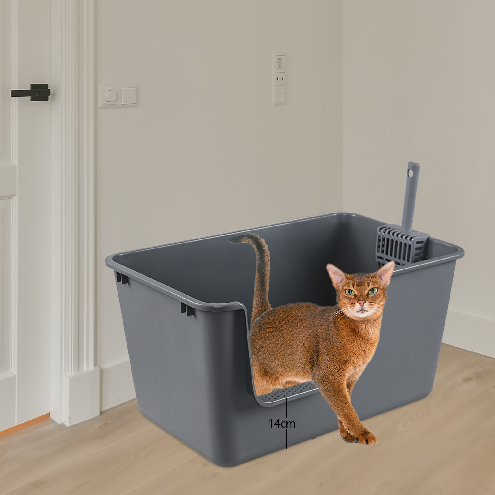 Uumitty Set of 4 Large Open High Sided Cat Litter Box, Standard Litter Pan for Small & Big Cats, Non Stick Surface, Easy to Clean