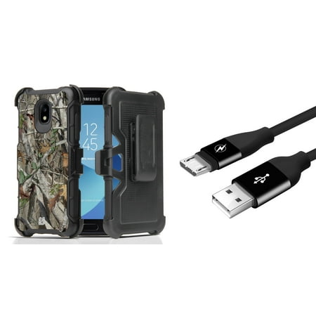 - Rugged Case Holster Combo for Samsung Galaxy J3 Orbit (Tree Camo) with Durable 5000+ Bend Lifespan Micro USB Cable (3 feet) and Atom Cloth for Samsung Galaxy J3 Orbit