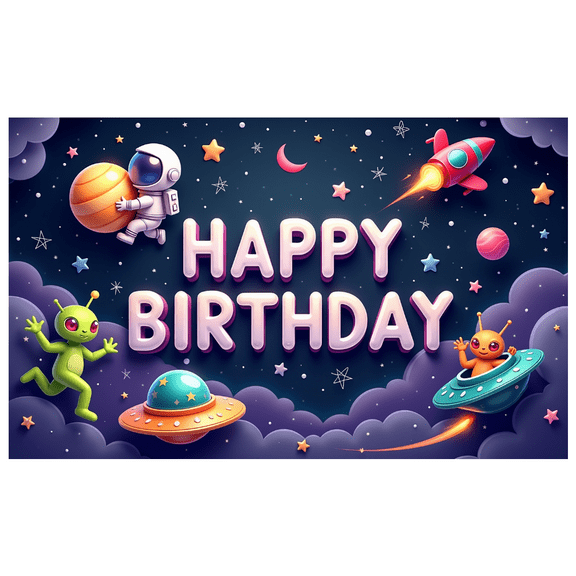 Astronaut Theme Kids Birthday Banner Space Elements Happy Birthday for Children's Party Indoor Decoration Event Celebration