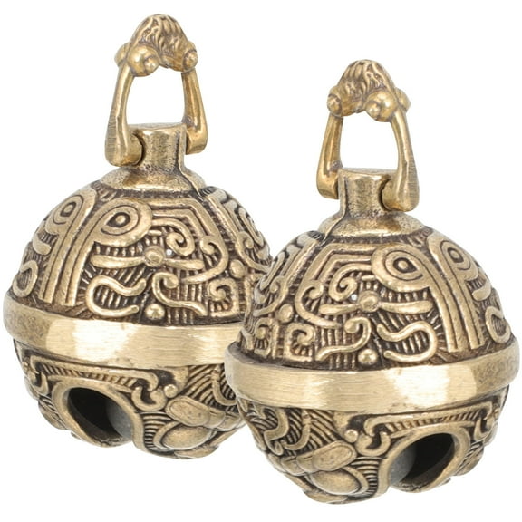 ETHZZLE 2Pcs Vintage Brass Keyring Pendant with Bell Small Decorative Keychain Bell for Home Decoration