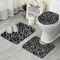 Black and White Giraffe Pattern Bathroom Rugs Sets 3 Piece,Toilet Cover Set,Absorbent Non Slip Bathroom Mats Sets with U-Shaped Contour Rug Toilet Rug Set