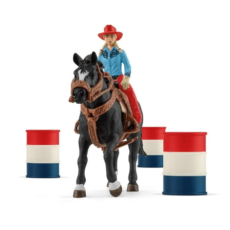 Schleich Farm World - 7PC Barrel Racing Set - Western Rodeo Toy Playset with Cowgirl Figurine, Horse Figure & Accessories - Realistic Farm Toys - Kids & Toddlers Ages 3