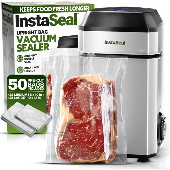 InstaSeal Machine Verticale de Mise sous Vide pour Aliments avec 50 Sacs de Rangement Sûrs pour les Aliments Permet de Sceller sous Vide des Liquides Vu à la Télé