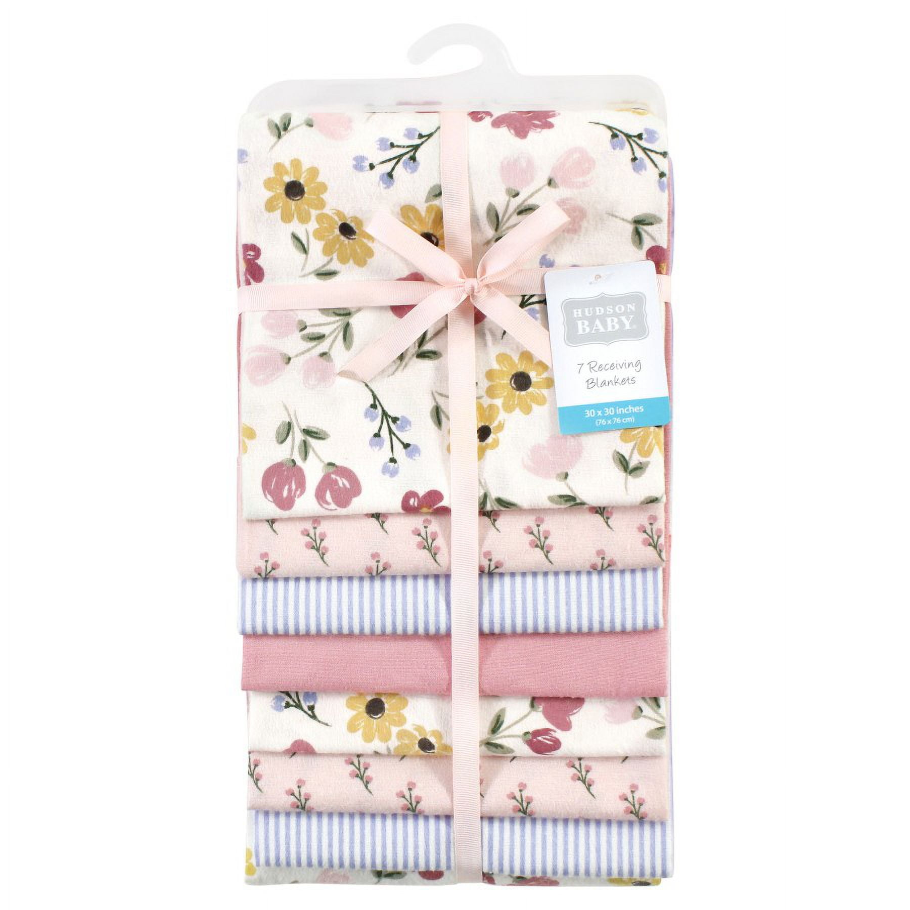 Hudson Baby Infant Girl Cotton Rich Flannel Receiving Blankets Bundle, Soft Painted Floral, One Size