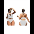 thumbnail image 3 of Conjuntos de Bikini para Mujer, de Cintura Alta, Acanalados, con Cuello Halter y Cordón Fruncido, de Dos Piezas. M, 3 of 8