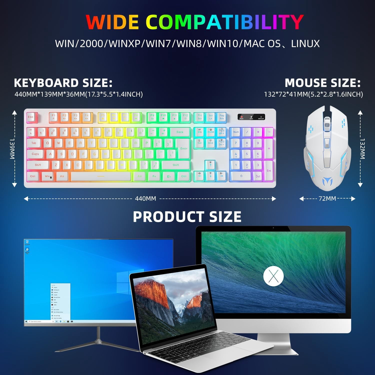 Wireless Gaming Keyboard and Mouse Combo - RGB Backlit