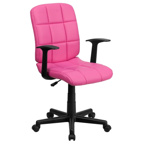 Flash Furniture Mid-Back Pink Quilted Vinyl Swivel Task Office Chair with Arms