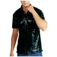 thumbnail image 2 of Mens Short Sequin Sleeve Shirt Metallic Rave Button Front Shirt Short Sleeve Party T Shirt Clubwear Trendy Casual Night Out Slim Fit Glossy Top,Green,XXL, 2 of 4