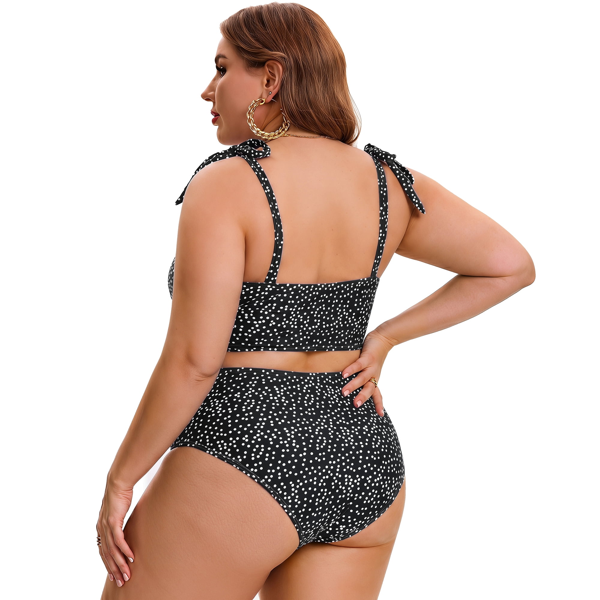 DARING DIVA Women's Plus Two Piece Bikini Tummy Control Vacation Set L Black