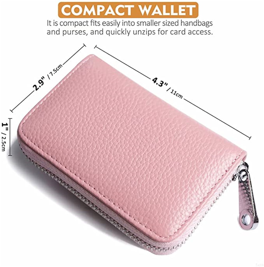 Women Credit Card Holder Small RFID Blocking Ladies Wallet with Stainless Steel Zipper Excellent Genuine Leather Accordion Wallets Case for Womens ID Compact Slim Blocked Zip Accordian Cards Black 