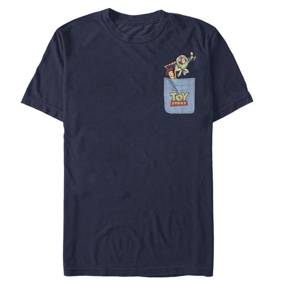 Men's Toy Story Buzz & Woody Pocket Print Graphic Tee Navy Blue Large