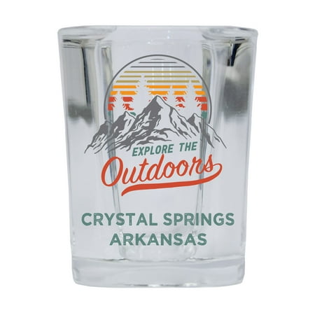 

Crystal Springs Arkansas Explore the Outdoors Souvenir 2 Ounce Square Base Liquor Shot Glass 4-Pack