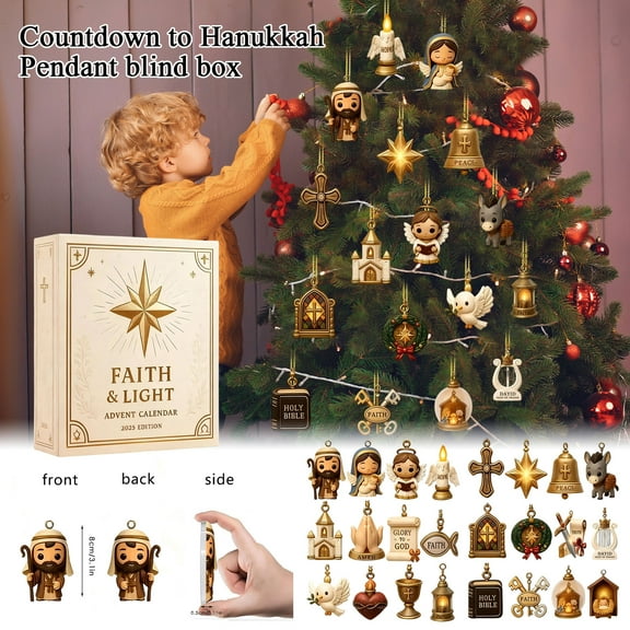 Hanukkah Countdown Box Christmas Advent Calendar, 2D Flat Aircraft Box with 24PC Menorah Themed Blind Box, Jewish Holiday Countdown Calendar with Surprise Gifts