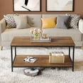 thumbnail image 2 of Coffee Table with Storage 2-Tier Industrial Center Table for Living Room, Rectangle Wood Table for Small Spaces Apartment Home Office, Walnut, 2 of 13