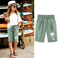 thumbnail image 2 of Tiny Harbor Girls Shorts Summer Thin Elastic Waist Coconut Print Loose Pockets Bermuda Shorts Green 12-13Years, 2 of 4