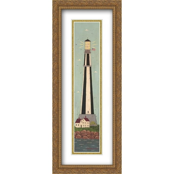 Nautical IV 2x Matted 11x32 Large Gold Ornate Framed Art Print by Warren Kimble