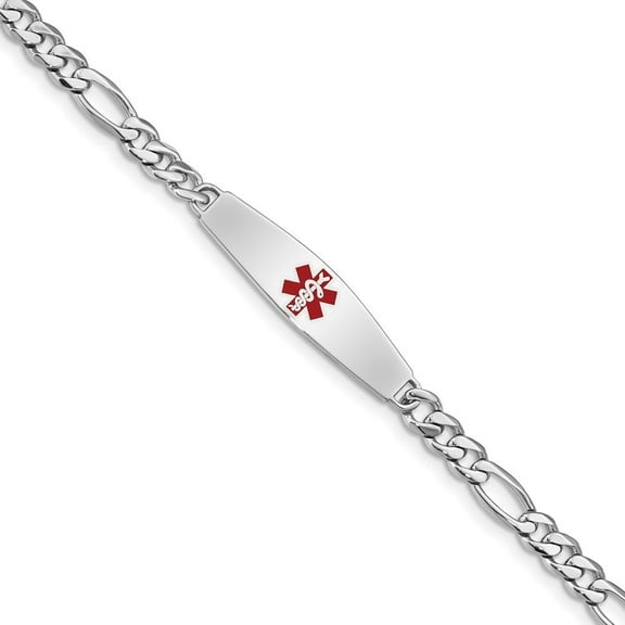 Auriga Fine Jewelry 925 Sterling Silver Rhodium Plated Medical Id Figaro Link Bracelet 7 inch for Women (L- 7inch)
