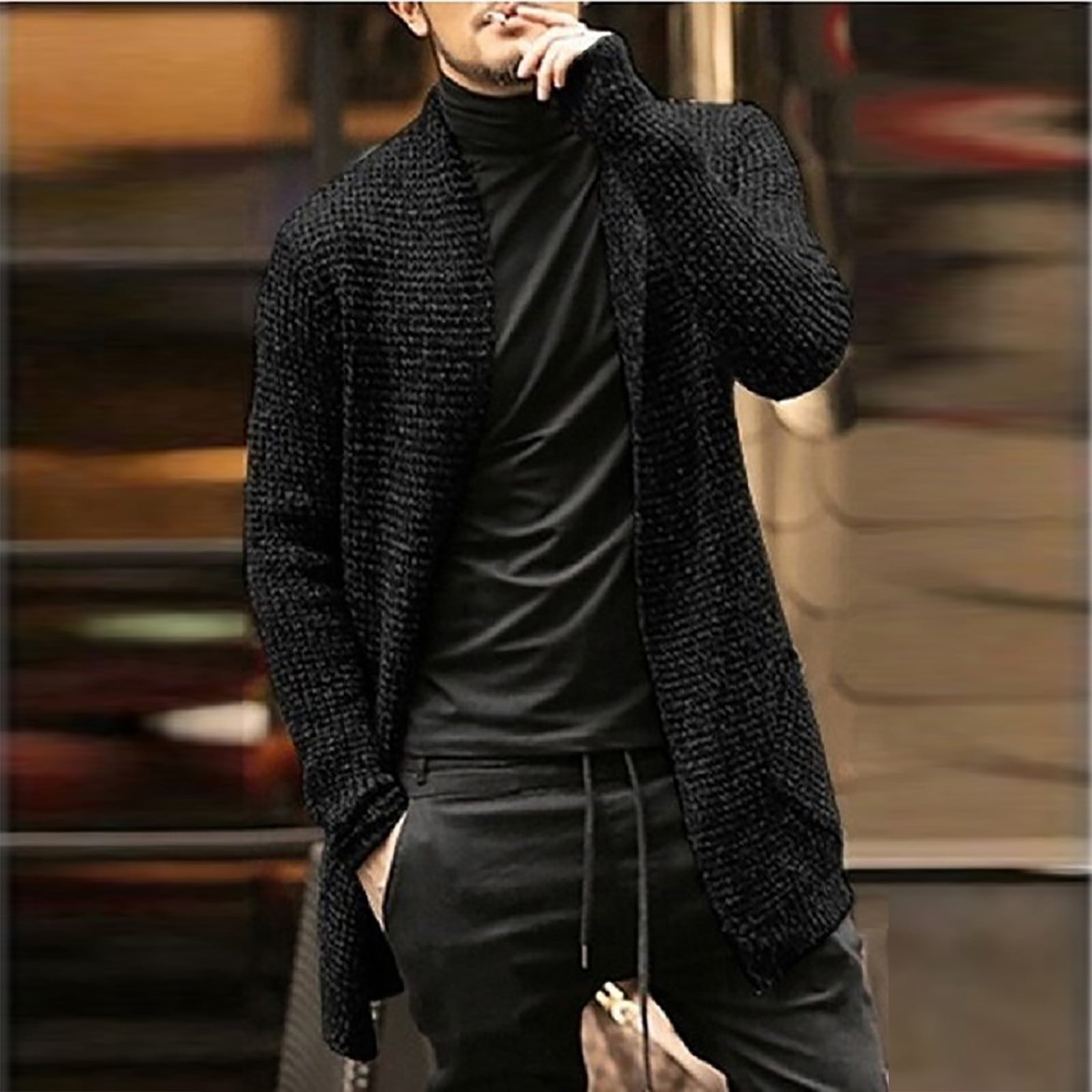 Aibrou Mens Casual Full-Zip Cardigan Sweater Long Sleeve Stand Collar Knitwear 