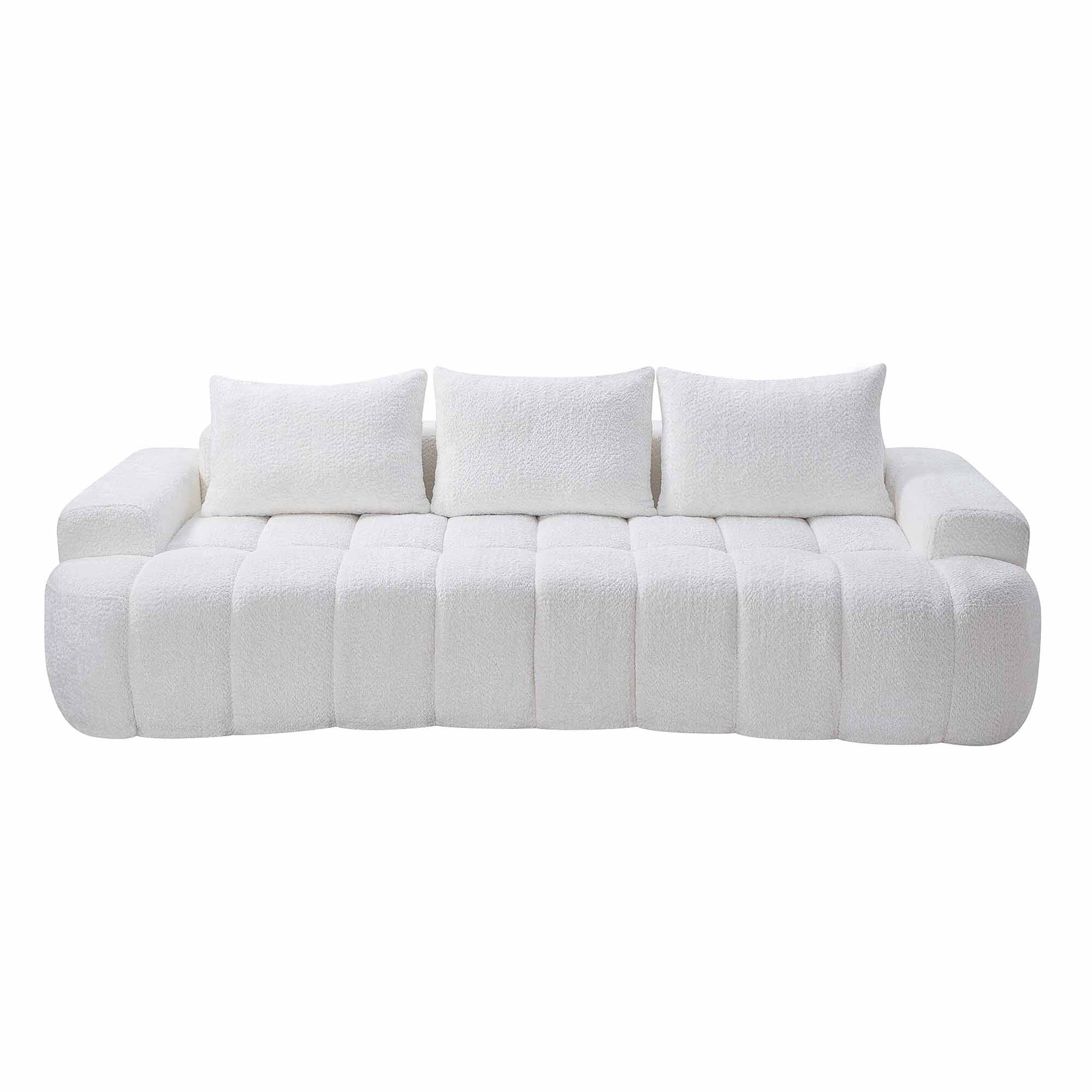 Lunale 100" Curved Boneless Sofa, 3-Seater Cloud Couch, No Assembly Required, Modern Floor Sofa for Living Room, White
