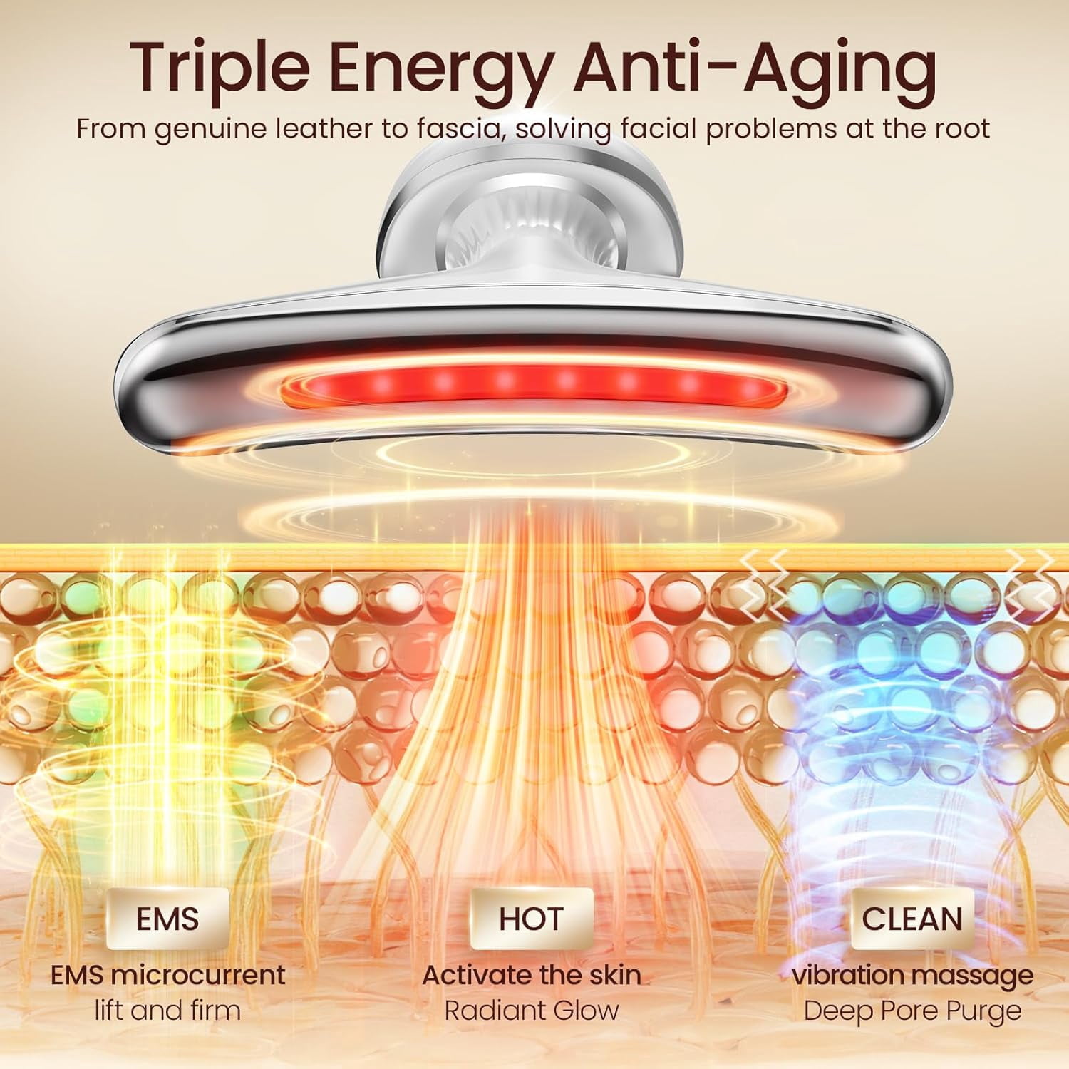 Face and Neck Massager, Handheld Red Light Therapy for Face -7 Color LED Facial Beauty Device with 3 Beauty Modes USB Rechargeable Face Sculpting Wand Tool for Wrinkles & Anti-Aging Skin Care