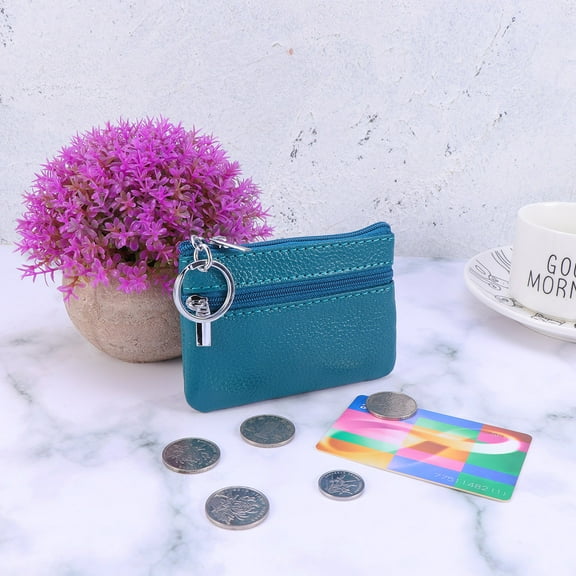 FONDOTIN 1Pack Leather Coin Purse Rectangular Zippered Multi-function Travel Bag for Women in Lake Blue 11.5*3.1in