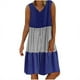 thumbnail image 2 of ICHUANYI Clearance Fashion Women Casual Loose Stripe Patchwork V-Neck Sleeveless Dress Sundress(Blue, L) ICHUANYI WER2023080800165, 2 of 7