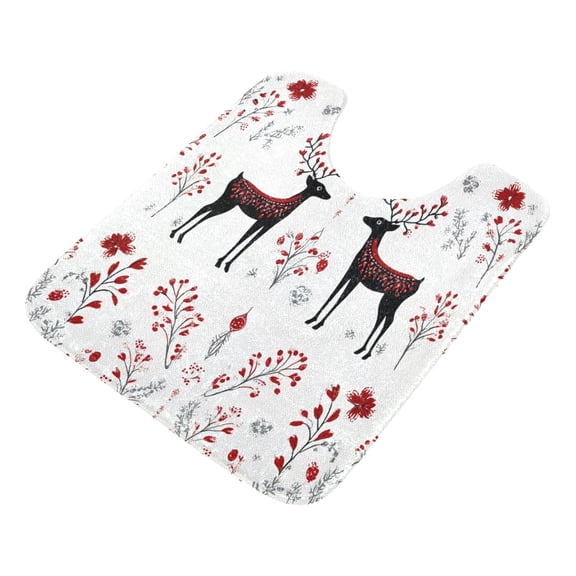 U-Shaped Toilet Mat Plush Bathroom Rug Mat Non Slip Bathroom Mats Reindeer Pattern