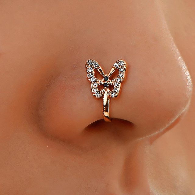 Piercing falso para nariz Yashi con forma de mariposa y diamantes de cristal sin perforación