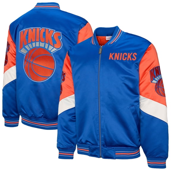 Men's Mitchell & Ness  Blue New York Knicks Throw It Back Heavyweight Full-Zip Satin Jacket