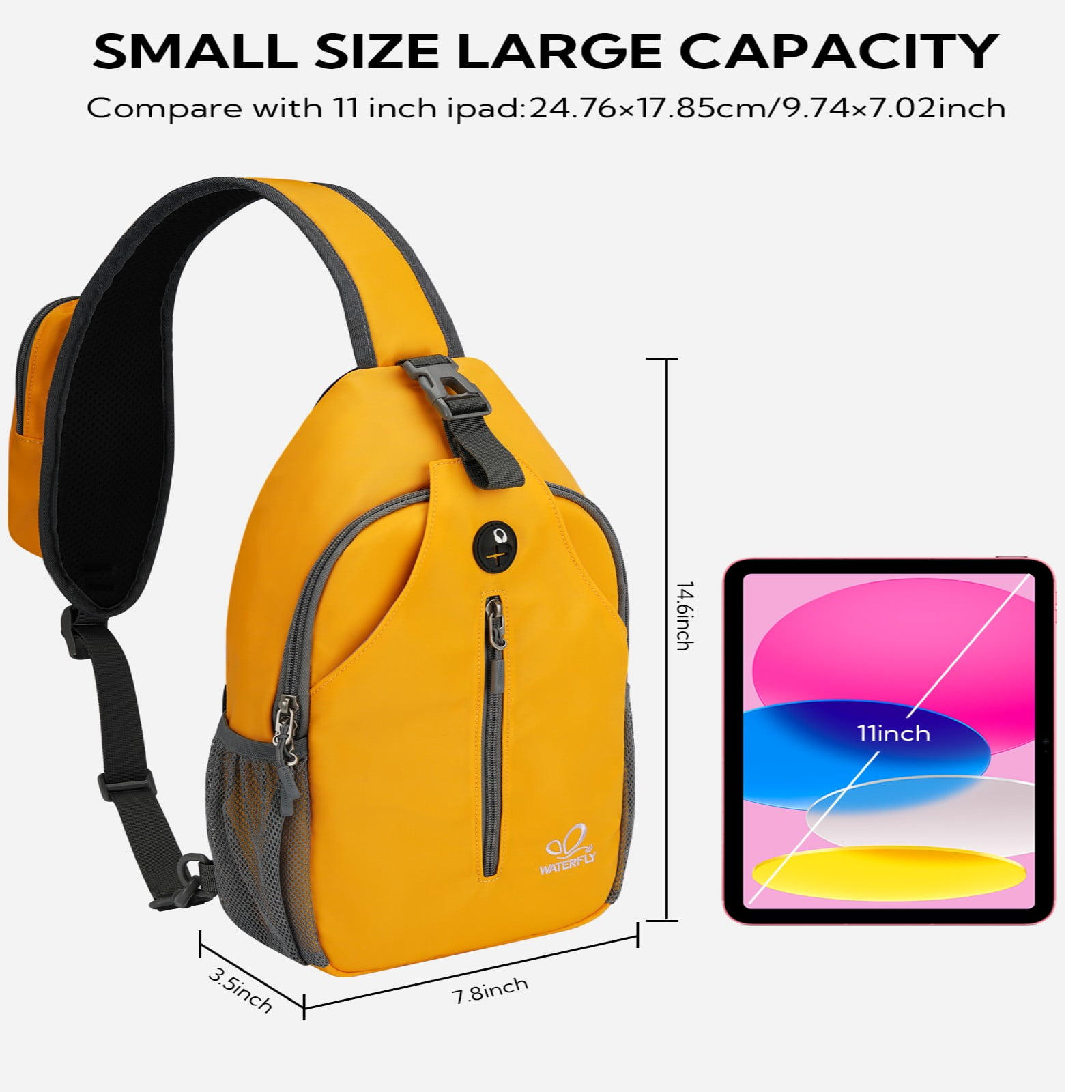 WATERFLY Unisex Hiking Travel Nylon Sling Bag Cross-Body Shoulder Chest Bag,Bright Yellow