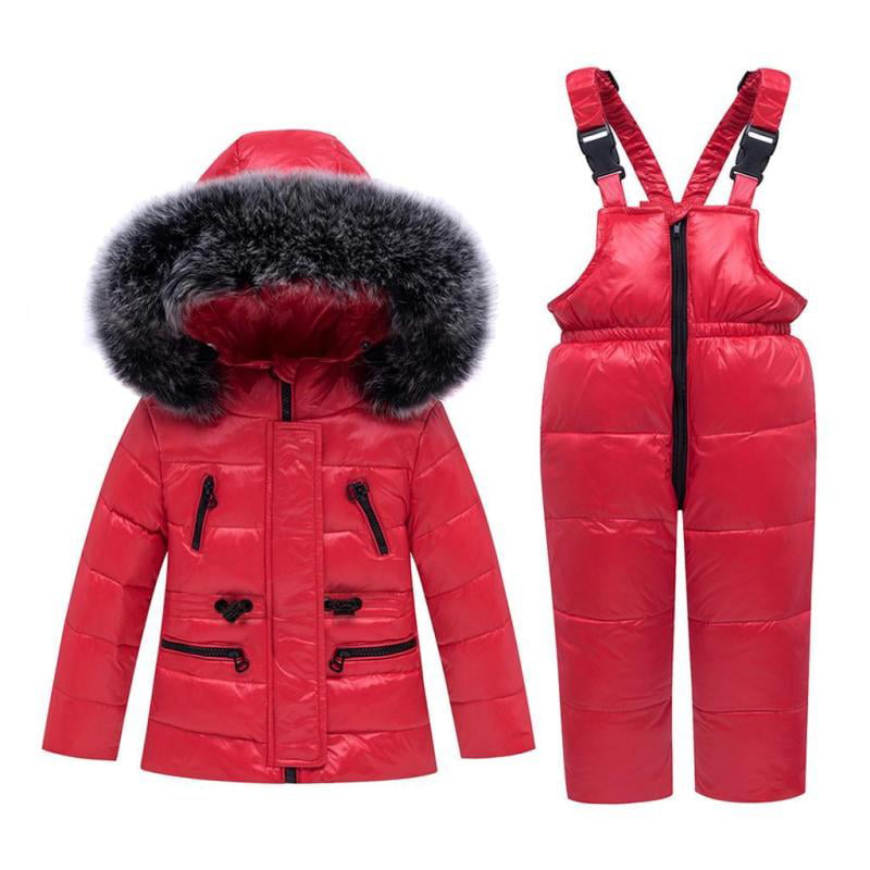 Details about   Children Clothing Sets Winter Hooded Duck Down Jacket Trousers Snowsuit 