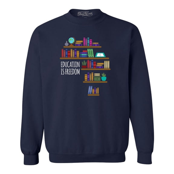 Shop4Ever Men's Education is Freedom African History Books Crewneck Sweatshirt XX-Large Navy