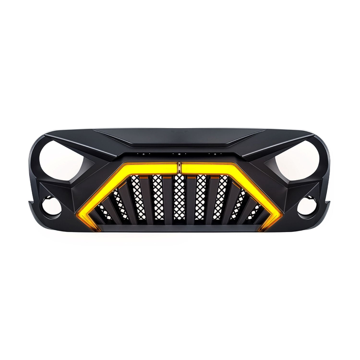 AMERICAN MODIFIED Front Goliath Grille w/LED DRL and Turn Signal Lights Matte Black For 2007-2018 Jeep Wrangler JK JKU