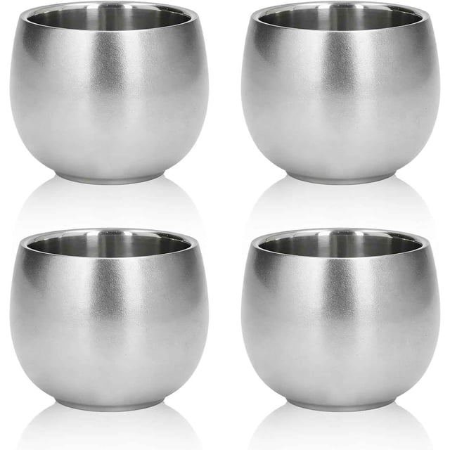 Tazas de Espresso de Acero Inoxidable - 4 Pack, Doble Pared Aisladas Para Té y Demitasse