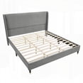 thumbnail image 3 of King Size Gray Velvet Platform Bed with Wingback No Box Spring for Bedroom, 3 of 6
