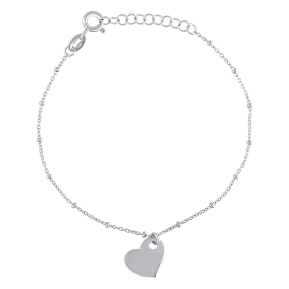 925 Sterling Silver Womens Heart Charm Bracelet Size 7.5 Inches