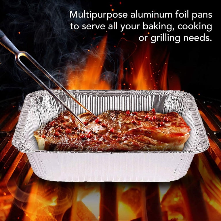 50 Pack Disposable Aluminum Grill Topper Pans - 12 X 8 Inch Nonstick BBQ Tray For Outdoor Cooking