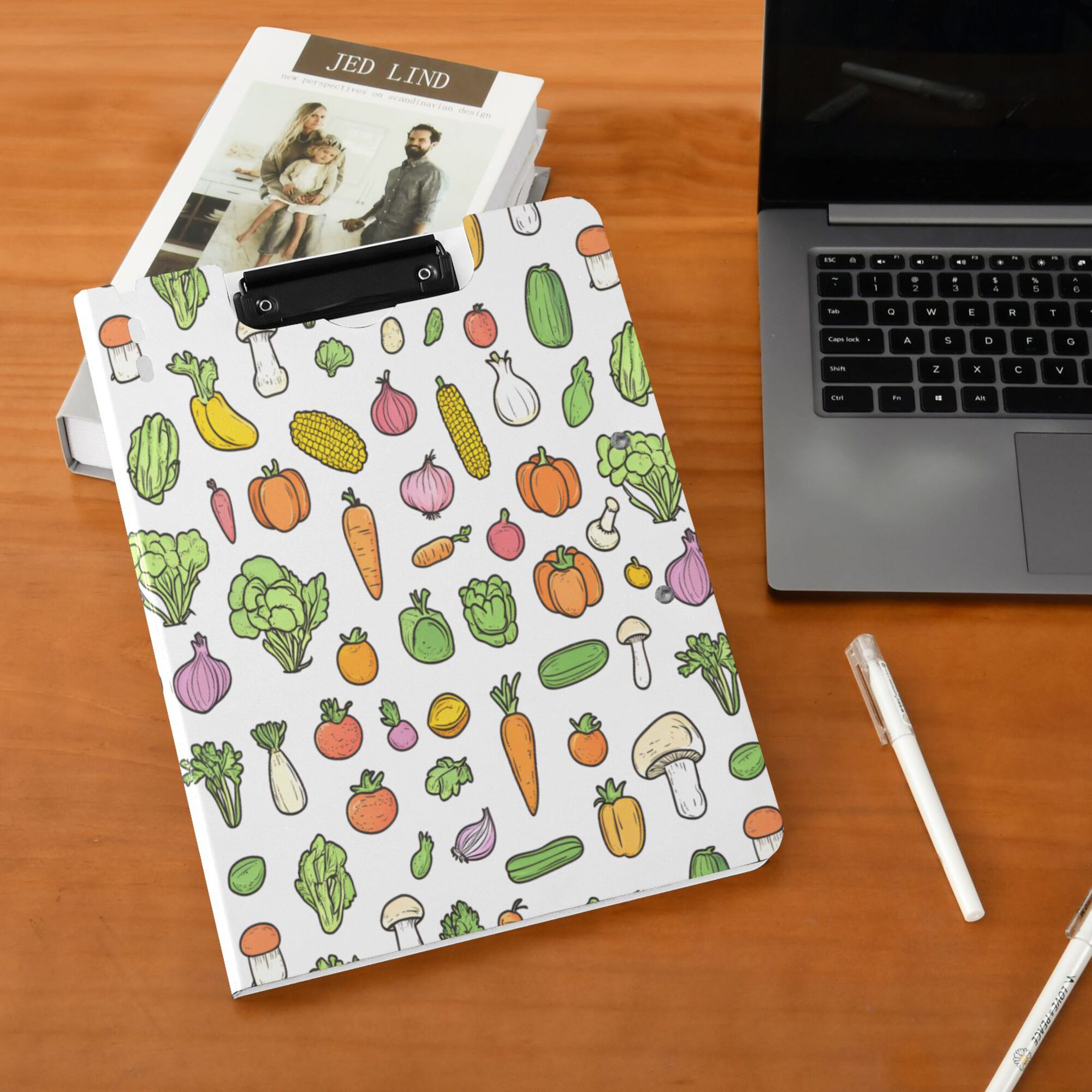 FORMRS A4 Clipboard Folder with Pen Holder Horizontal Foldable School Office Binder, Green Vegetables Pattern