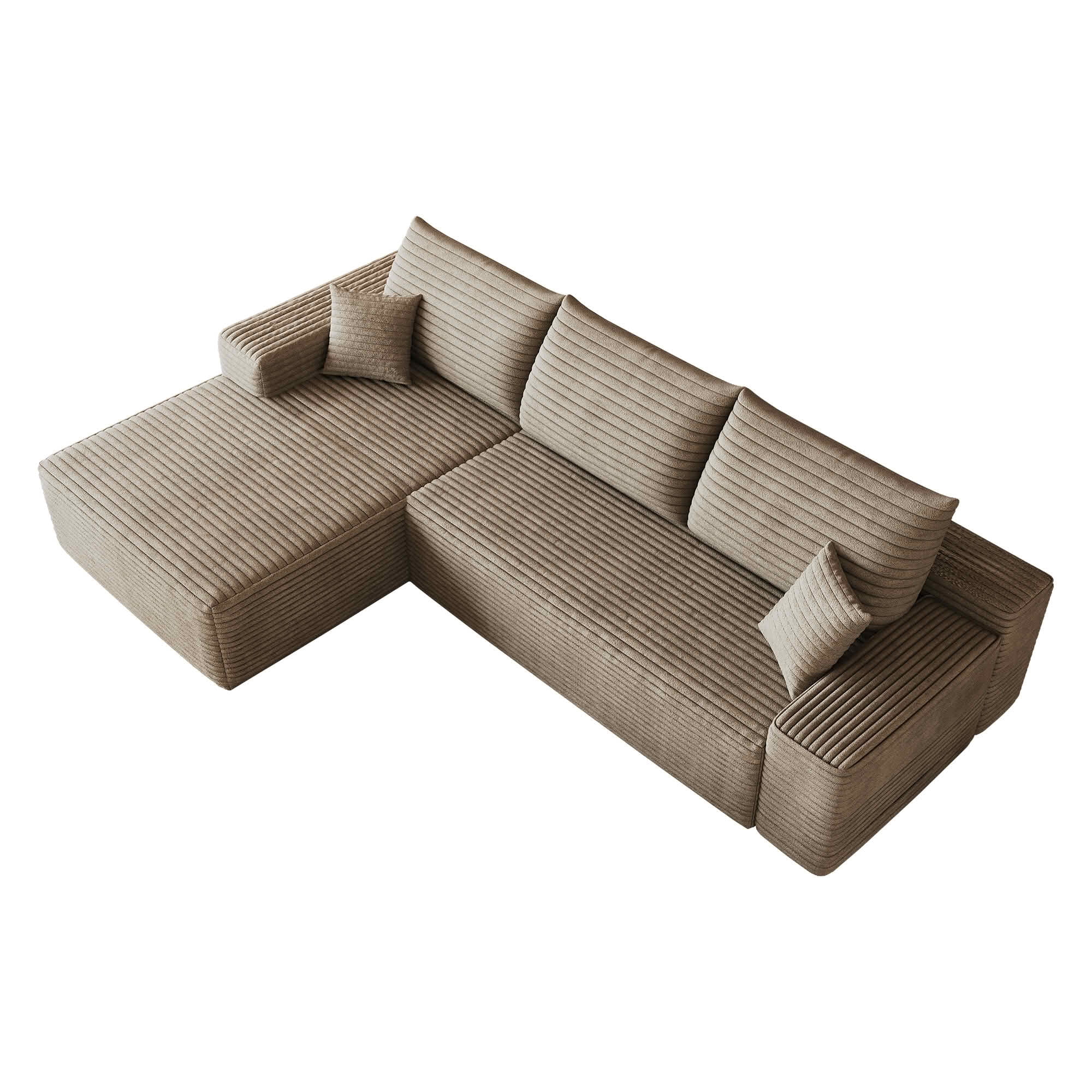 MAYEERTY 107-Inch Camel Plush Corduroy 3-Seat L-Shaped Cloud Modular Sectional Sofa, Deep Seat Couch with Chaise No Assembly Required